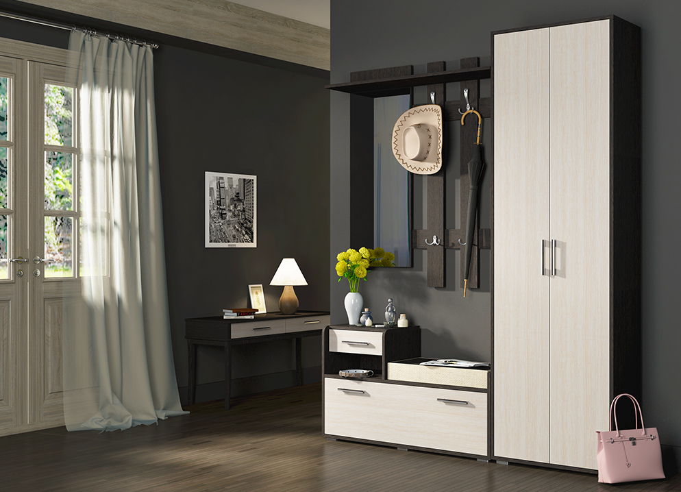 Mobilier compact blanc pour un petit couloir