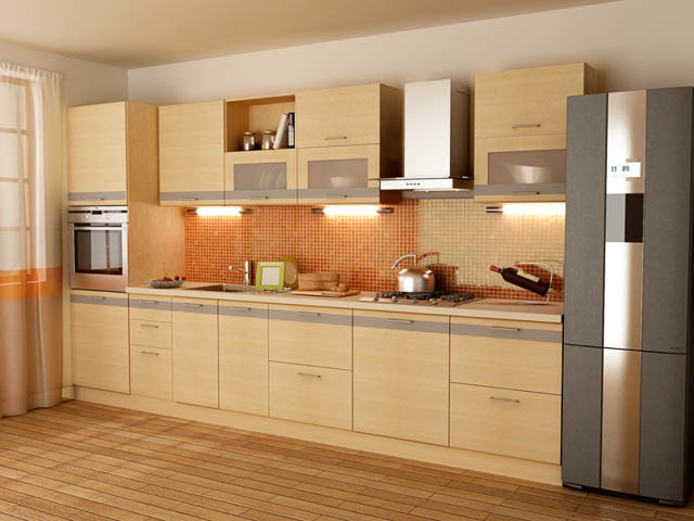 Meubles de cuisine modulaires linéaires beiges