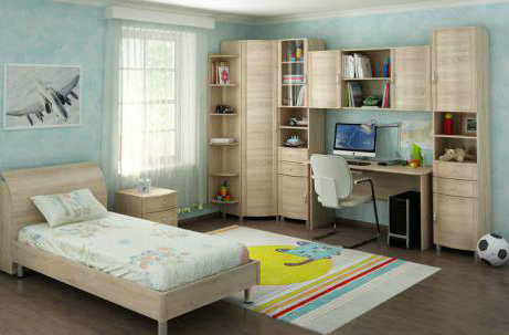 À quoi ressemble la disposition asymétrique des meubles dans la chambre à coucher?