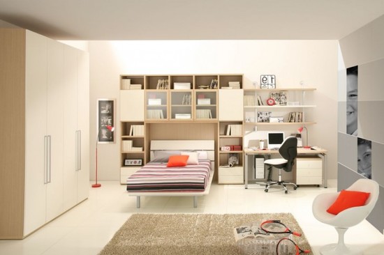 À quoi ressemble la disposition circulaire des meubles dans la chambre à coucher?