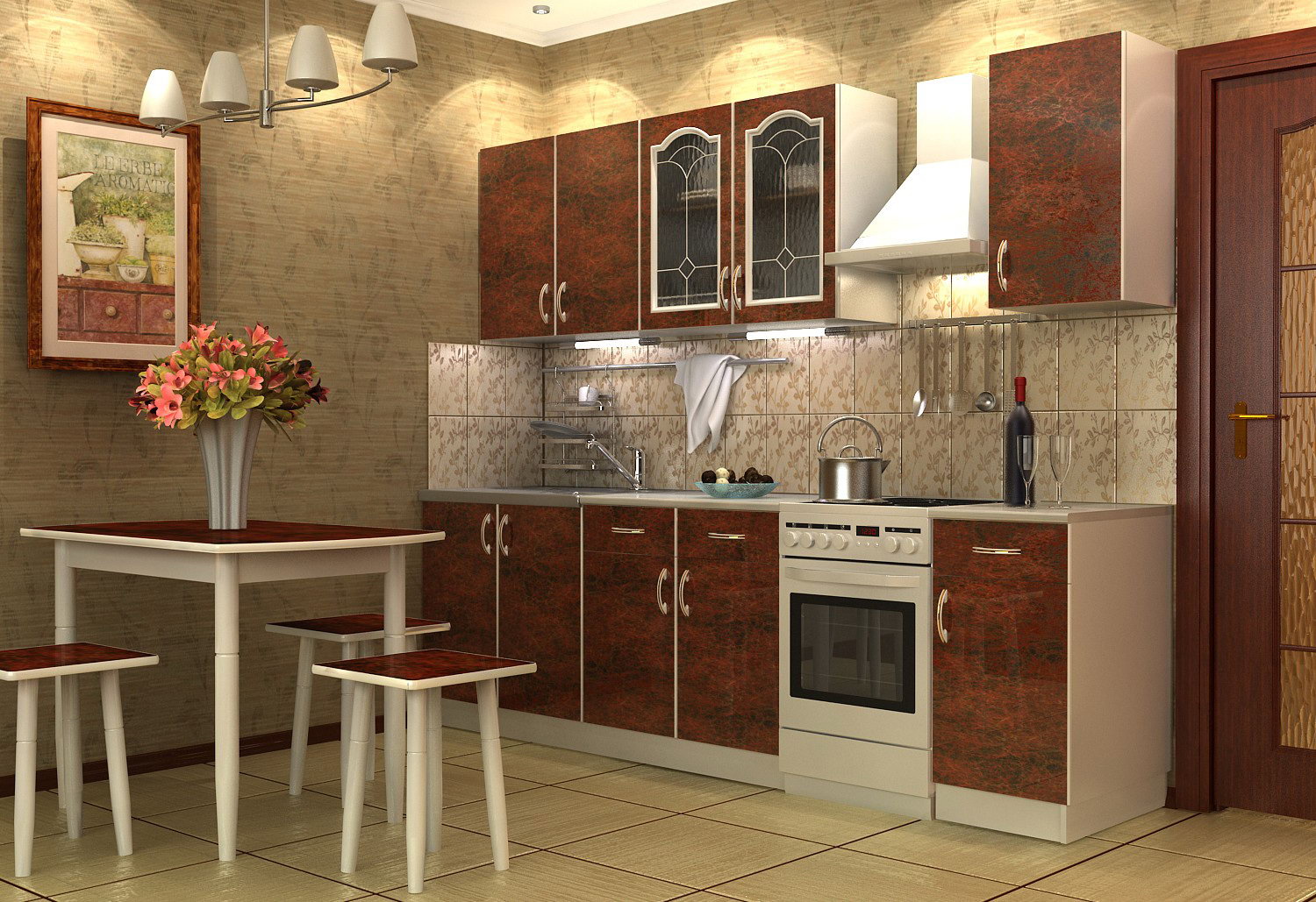 Ensemble de meubles d'armoires marron pour la cuisine