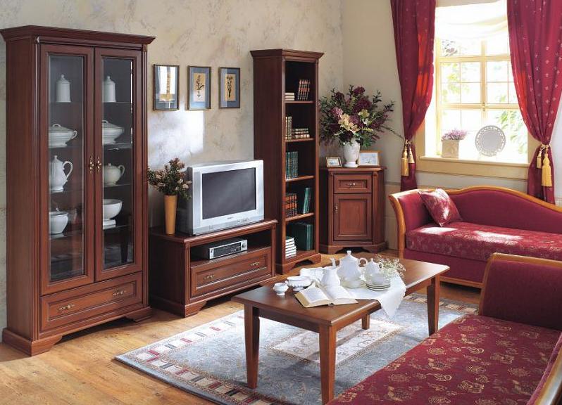 Meubles rouges dans le salon de style classique