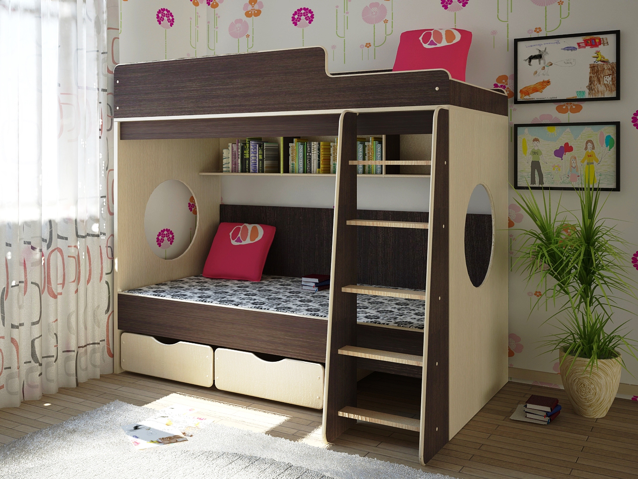 Mobilier moderne à deux étages pour deux enfants