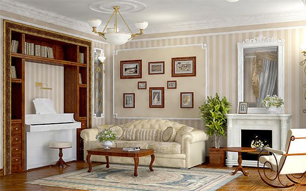 Meubles légers dans le salon de style classique
