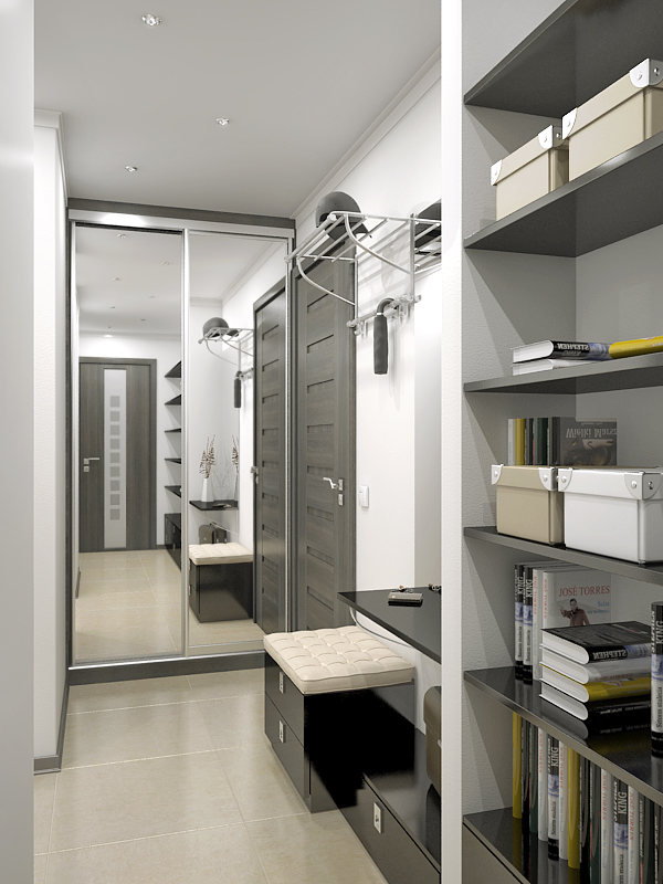 Nous choisissons des meubles modernes dans un couloir étroit