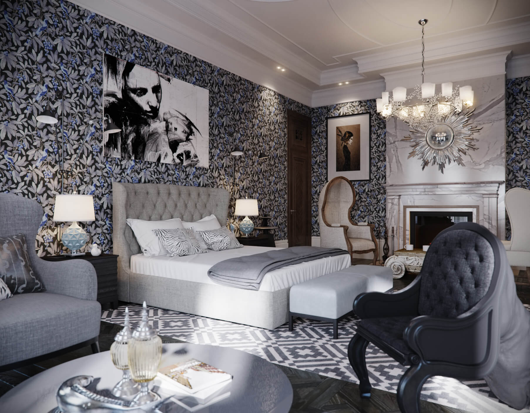 Grande chambre classique avec cheminée