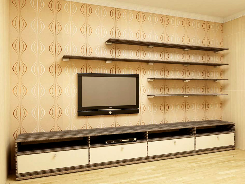 Long meuble TV moderne à l'intérieur
