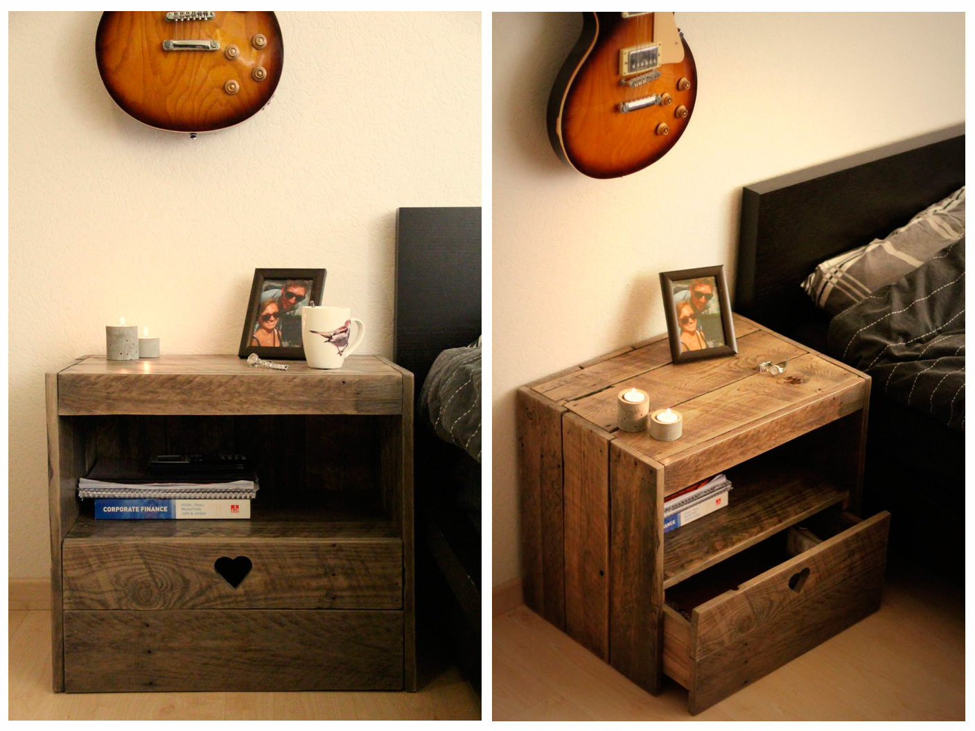 Table de chevet en bois fait maison à l'intérieur