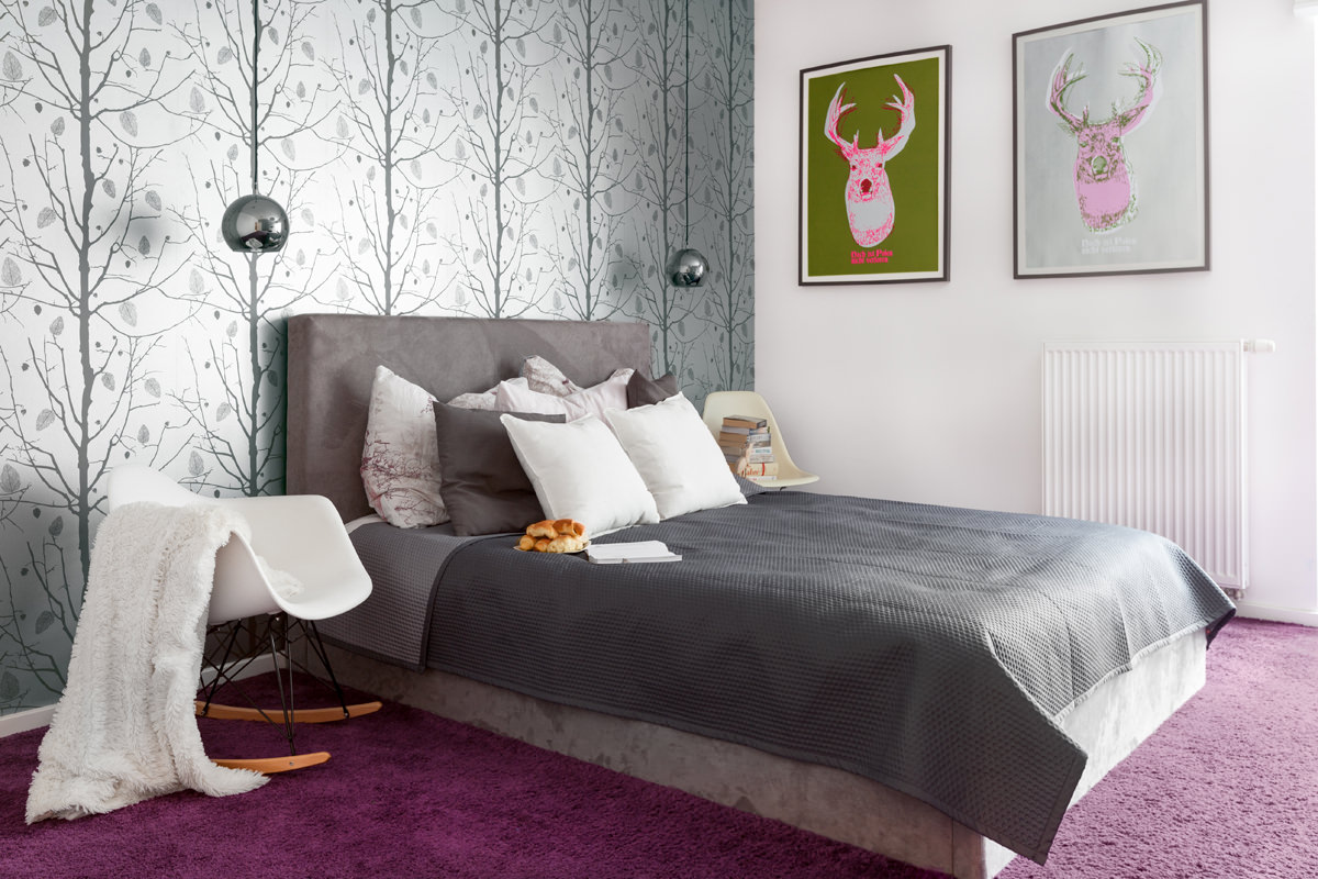 Murs gris dans une chambre dans un style moderne