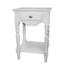 Table de nuit blanche avec tiroir et étagère, bois blanc