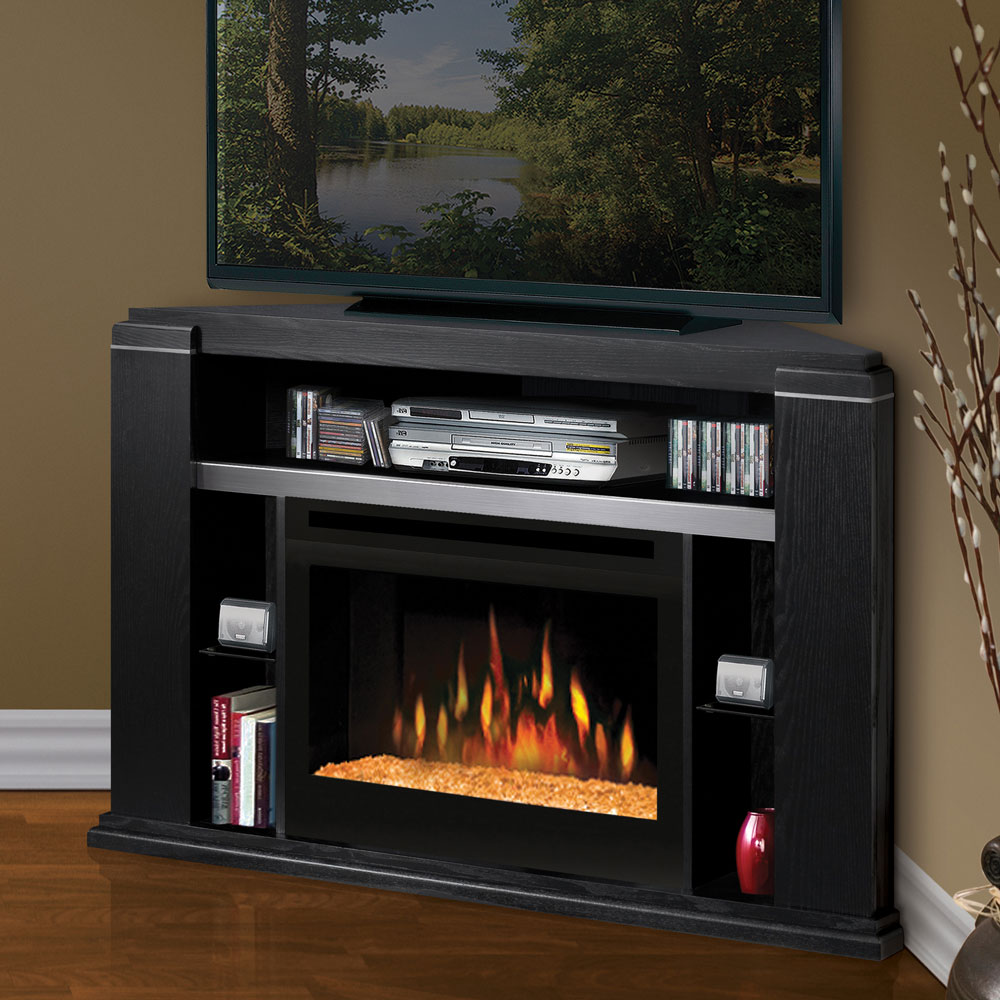 Meuble TV d'angle avec foyer électrique