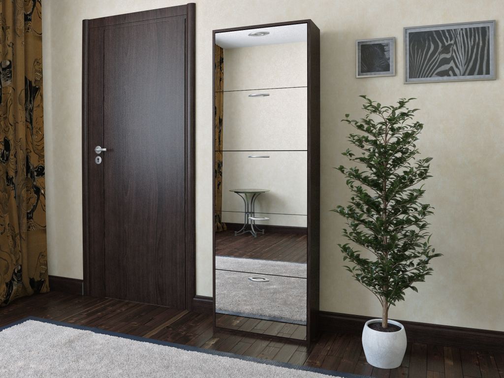 Meuble à chaussures avec miroir dans le couloir