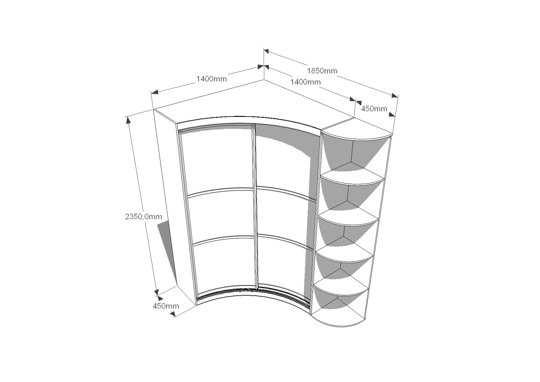 Armoire d'angle Radius avec élément d'angle