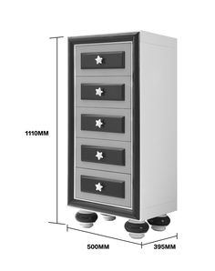 Dimensions d'une grande commode pour enfants avec astérisques