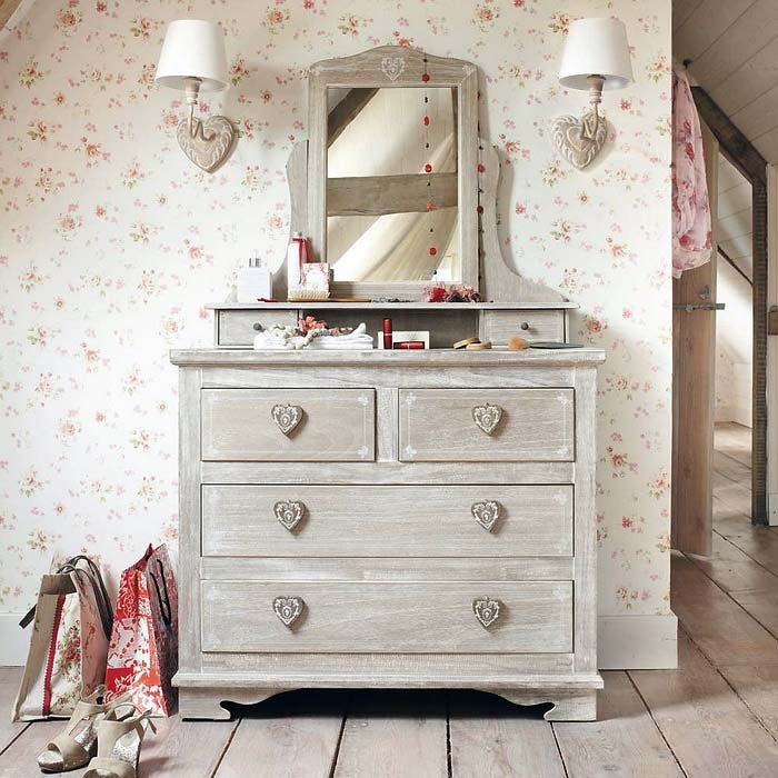Commode grise avec miroir
