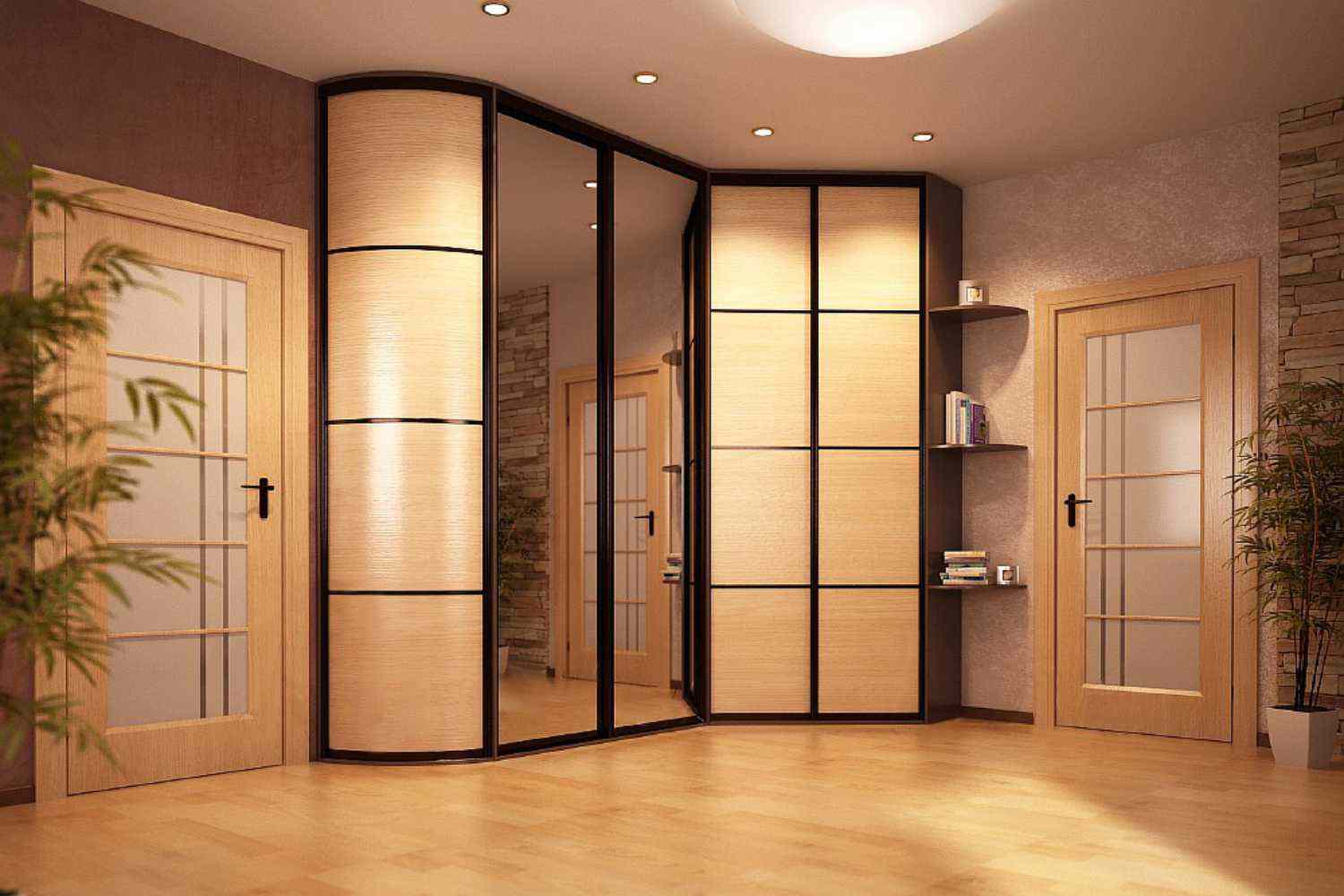 Armoire d'angle dans le couloir avec miroirs
