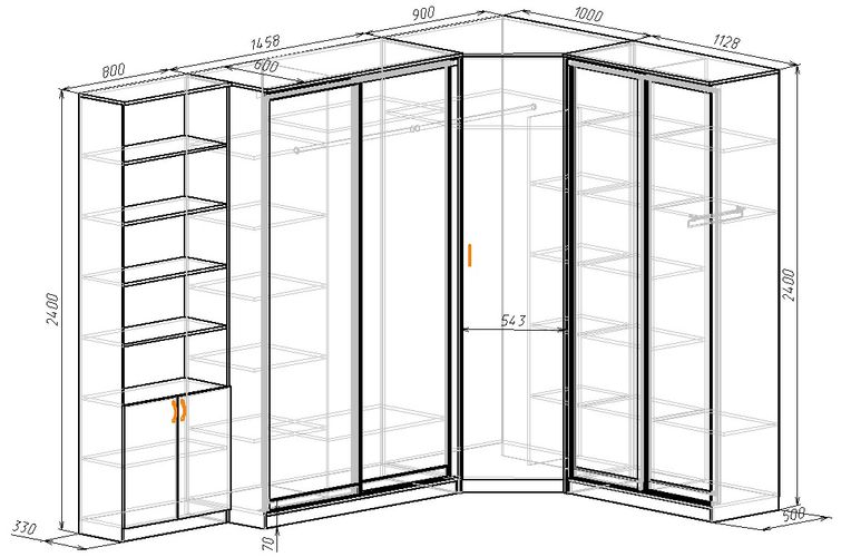 Armoire d'angle dans les dimensions de la chambre