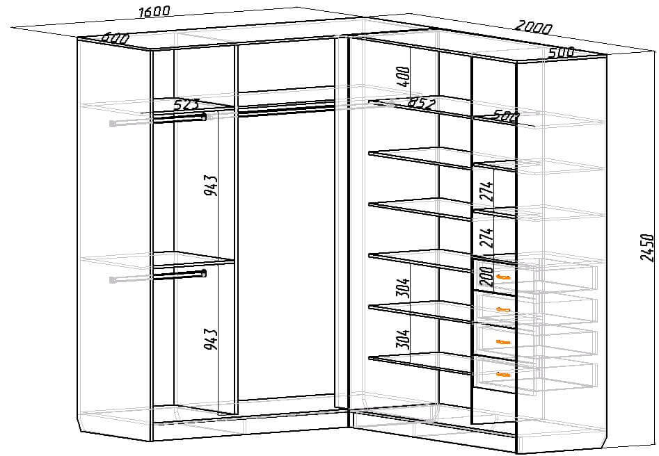 Armoire d'angle avec miroir