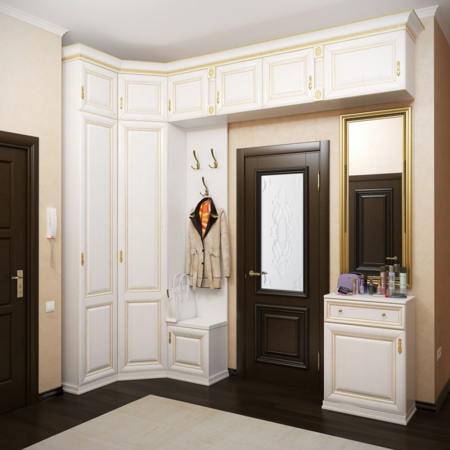 Couloir blanc avec placard d'angle