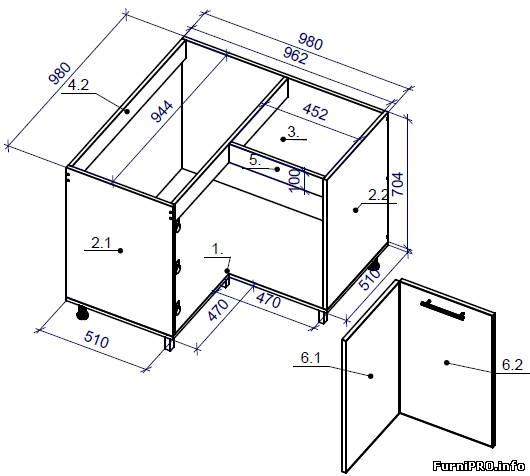 Dimensions de l'armoire d'angle
