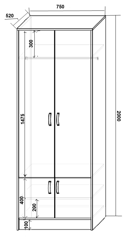Dimensions de l'armoire à double battant