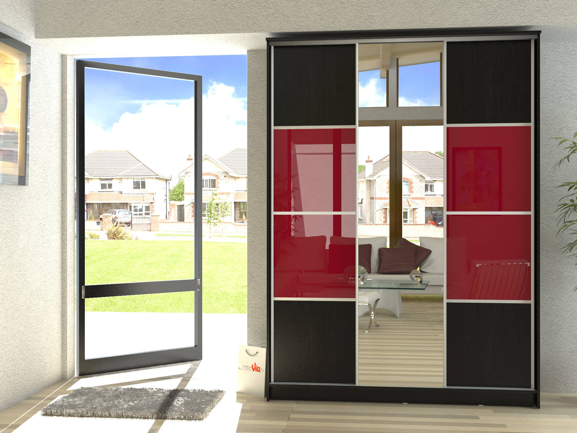 Armoire coulissante aux accents rouges
