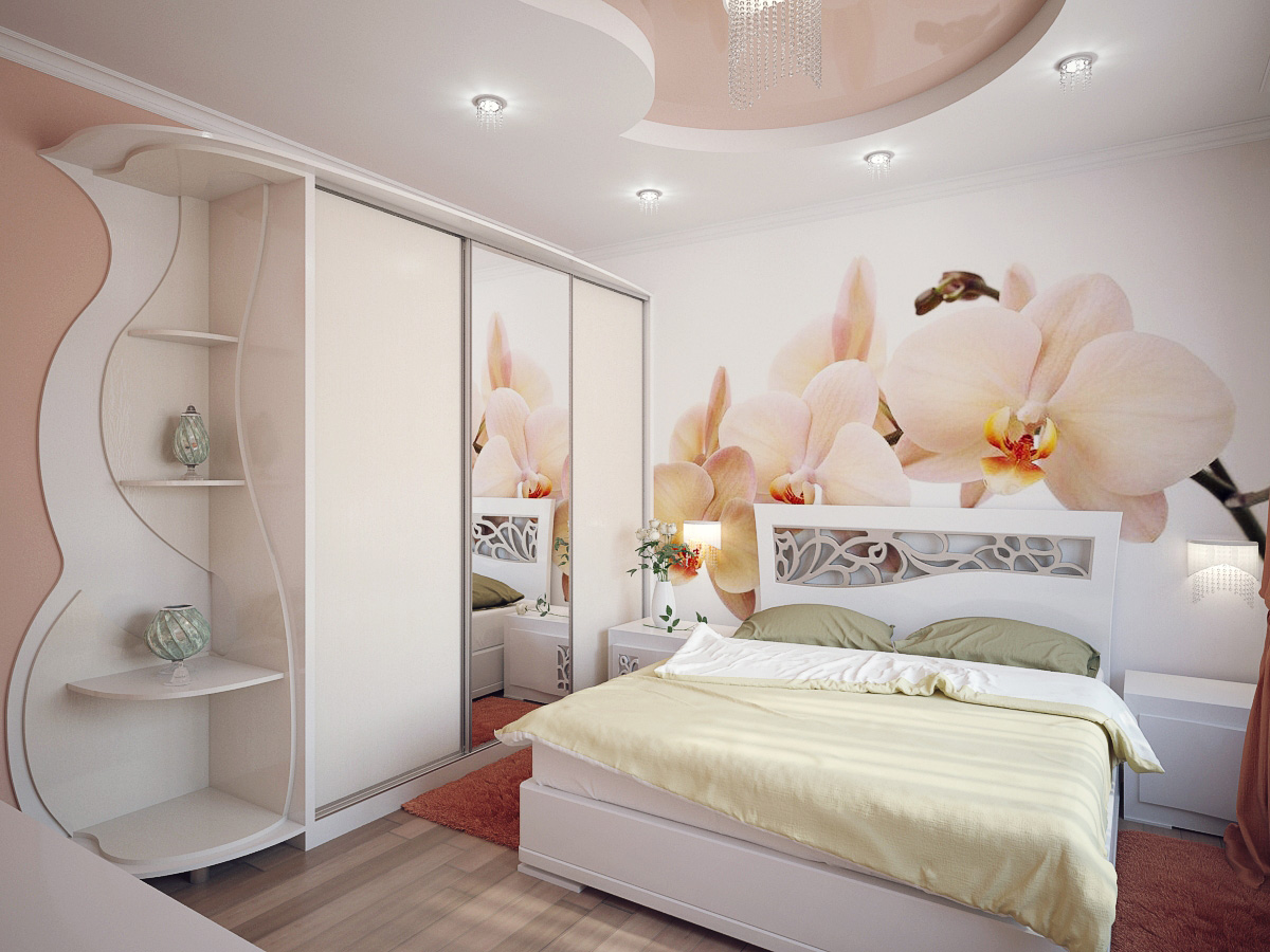 Armoire avec miroirs dans une petite chambre