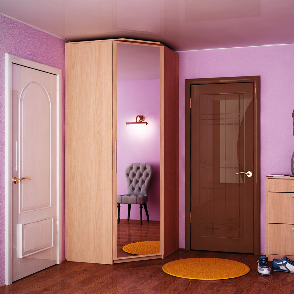 Armoire d'angle pivotante avec miroir