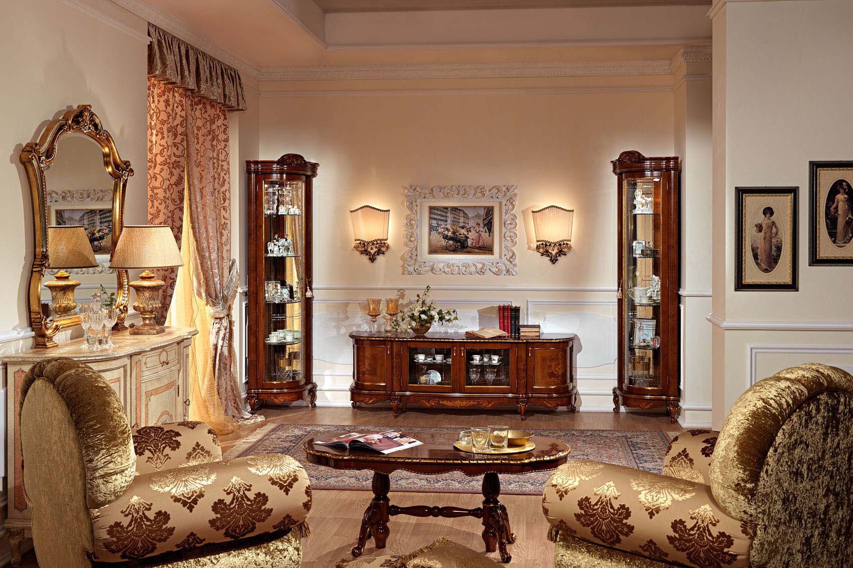 Vitrines d'angle à l'intérieur du salon