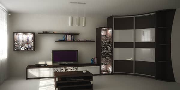 Armoire coulissante avec étagères latérales