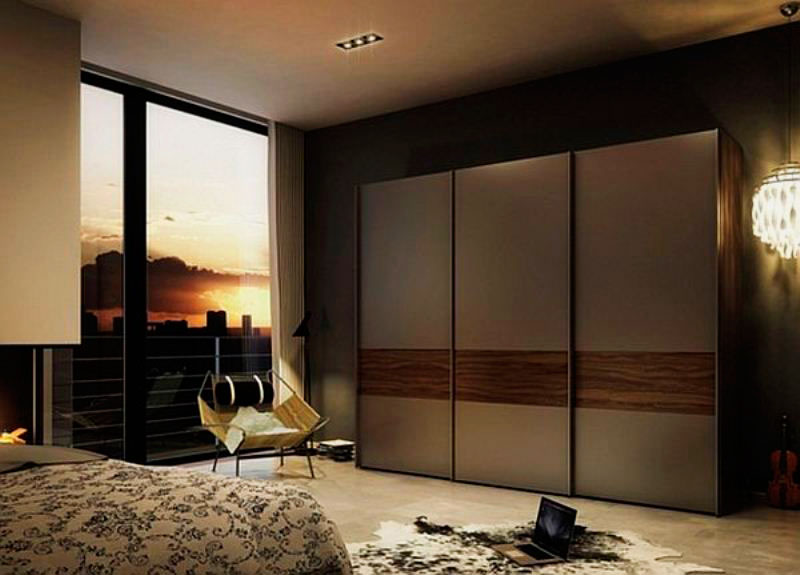 Chambre sombre avec armoire