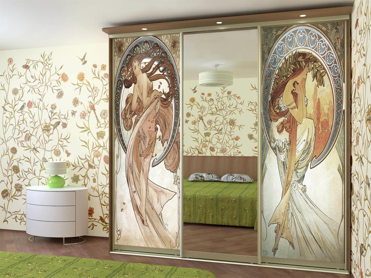 Armoire coulissante avec une fresque