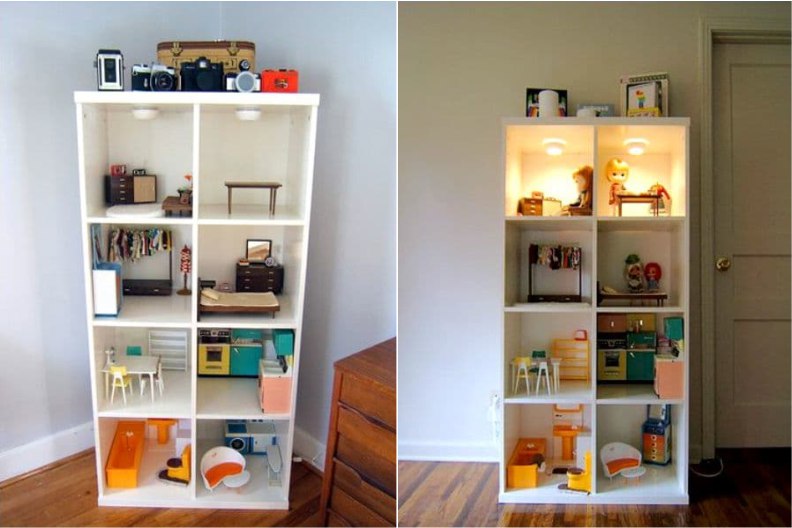 Bibliothèque et son utilisation dans la chambre d'enfant