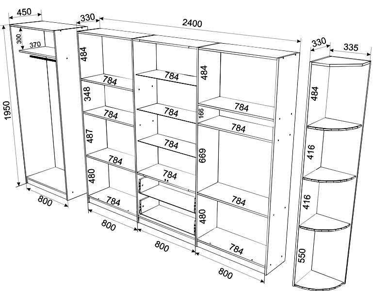 Armoires modulaires avec dimensions