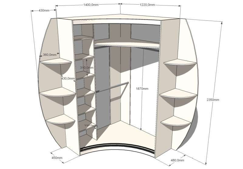 Dimensions de l'armoire à grand rayon