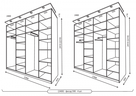 Dimensions des armoires à 4 portes