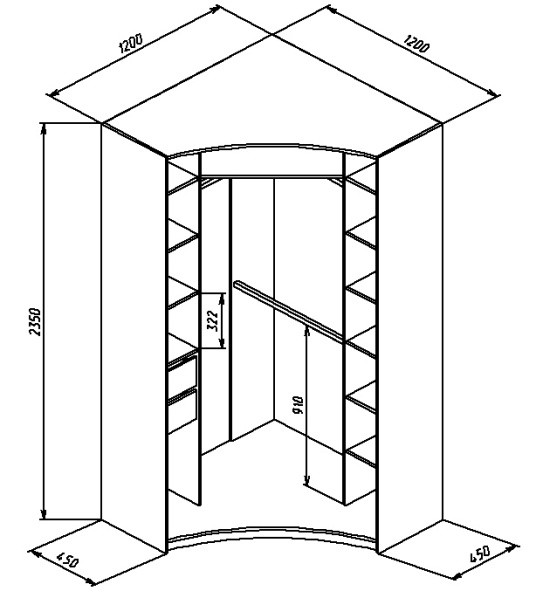 Dimensions de l'armoire concave