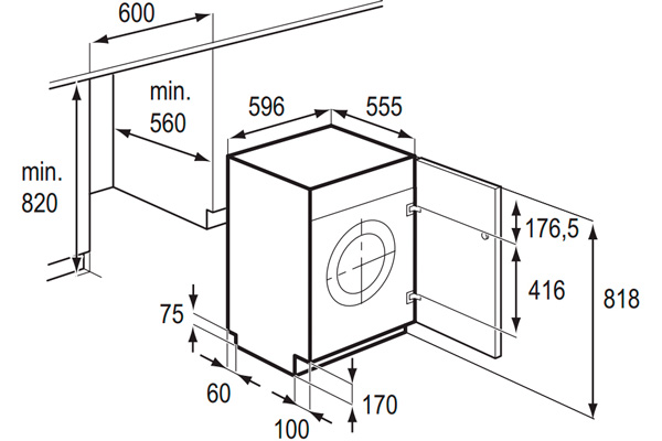 Dimensions de la machine à laver intégrée