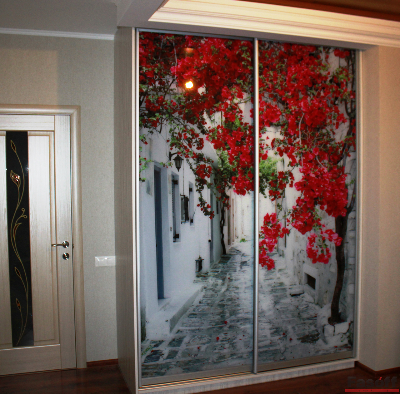 Armoire coulissante impression photo deux portes sur verre