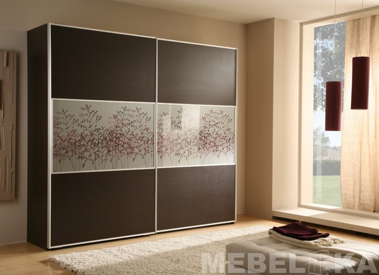 Armoire à deux portes avec un motif sur l'insert central