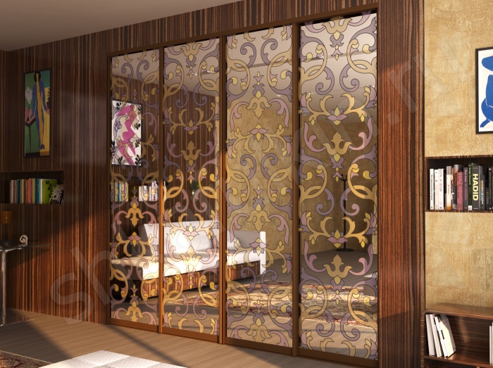 Armoire encastrée avec vitrail sur le miroir