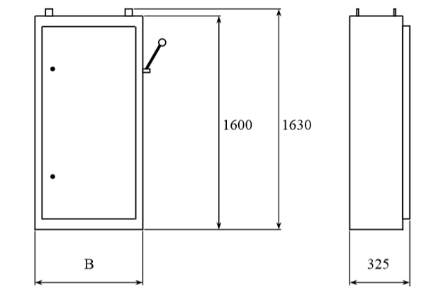Vue générale et dimensions des armoires de distribution
