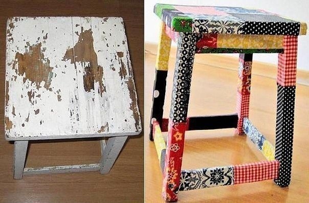 Décor de chaise avec des morceaux de tissu