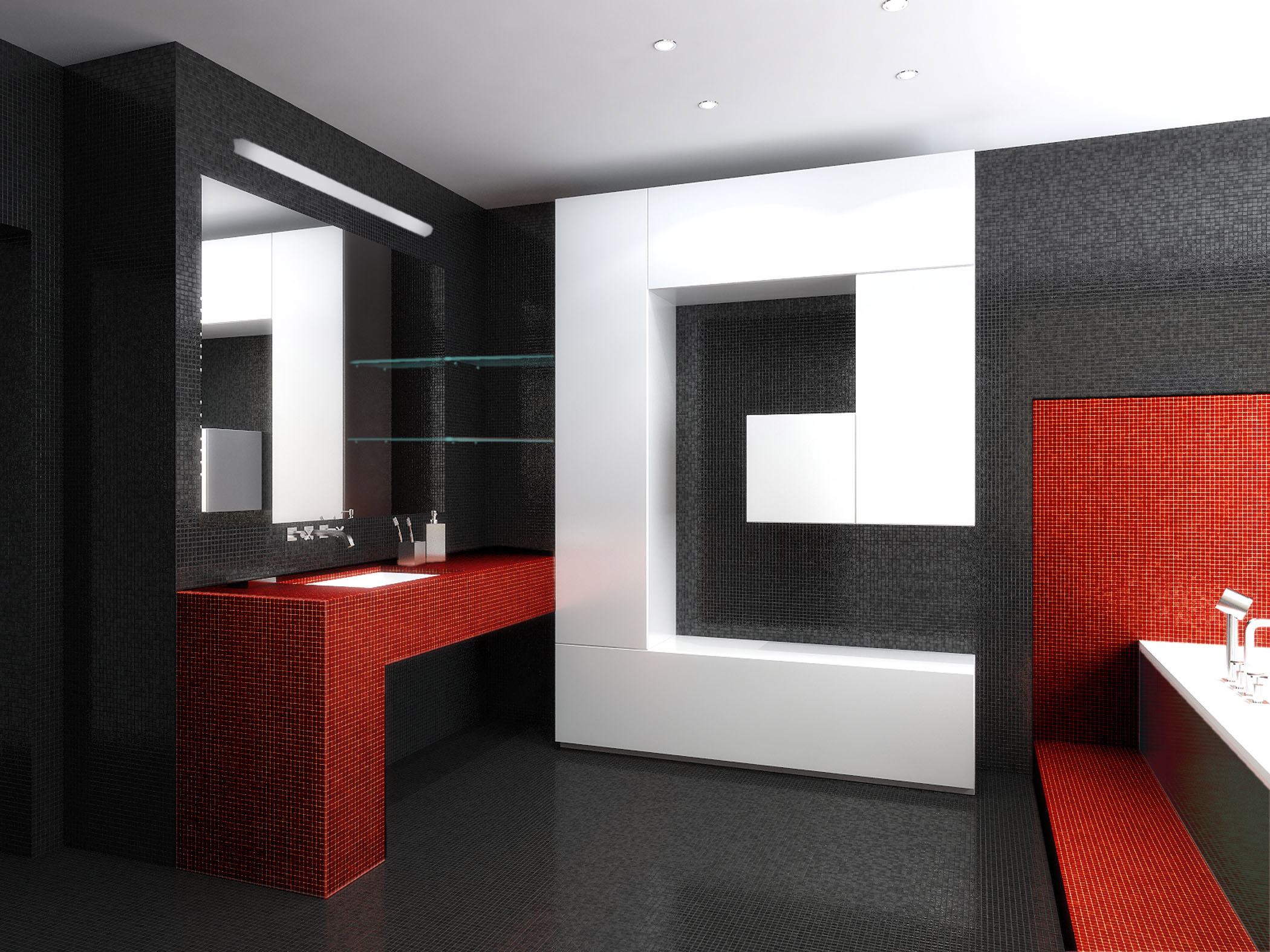 Nuances rouges dans une chambre hi-tech