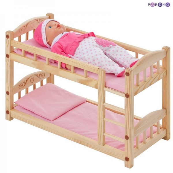 Lit superposé pour poupées textile rose