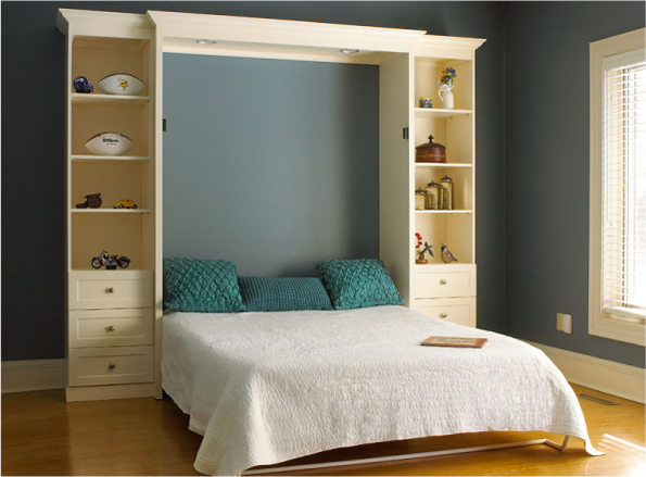 Lit armoire double avec étagères