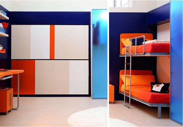 Lit armoire superposé horizontal pour enfants