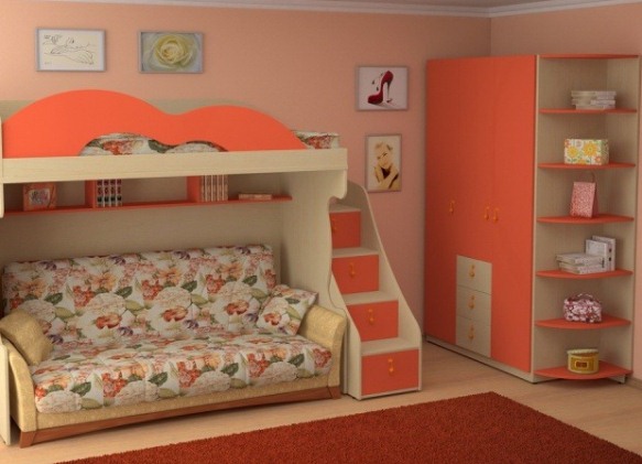 Ensemble de meubles avec lit mezzanine et canapé en aggloméré durable