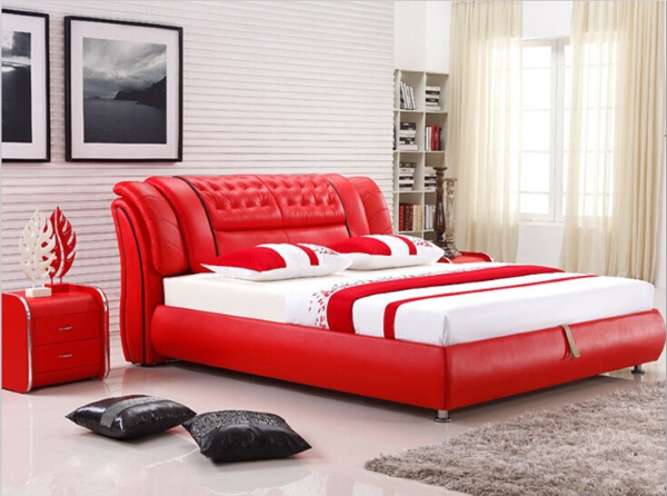 Lit en cuir rouge