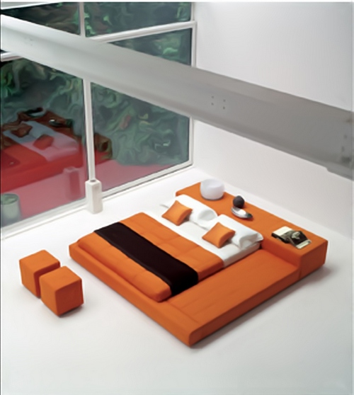 Lit de chambre de style japonais en orange